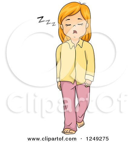 Clipart of a Caucasian Girl Snoring and Sleepwalking - Royalty Free Vector Illustration by BNP Design Studio