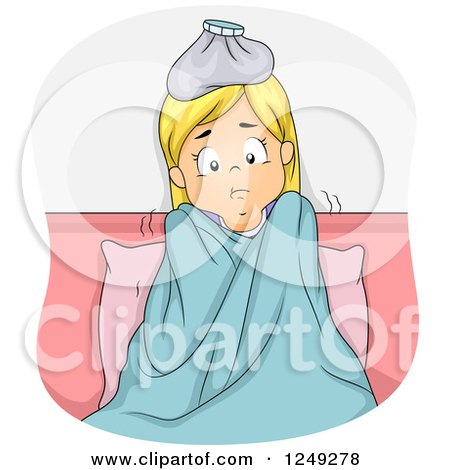 Clipart of a Sick Blond Girl Shivering in Bed - Royalty Free Vector Illustration by BNP Design Studio