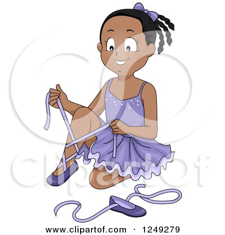 Clipart of a Happy Black Ballerina Girl Tying Her Laces - Royalty Free Vector Illustration by BNP Design Studio