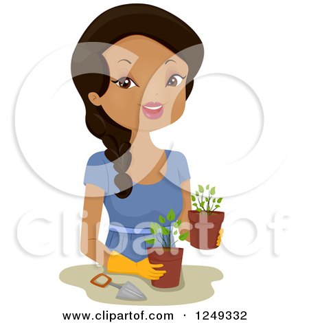 Clipart of a Happy Black Woman Gardening - Royalty Free Vector Illustration by BNP Design Studio