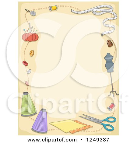 Clipart of a Background Bordered with Sewing Accessories - Royalty Free Vector Illustration by BNP Design Studio