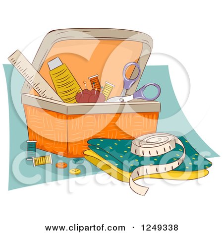 Clipart of a Sewing Basket with Accessories - Royalty Free Vector Illustration by BNP Design Studio