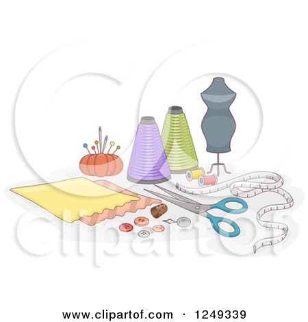 Clipart of a Manneqiun and Sewing Materials - Royalty Free Vector Illustration by BNP Design Studio