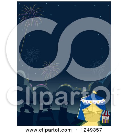 Clipart of a Background of a Night Circus with Fireworks - Royalty Free Vector Illustration by BNP Design Studio