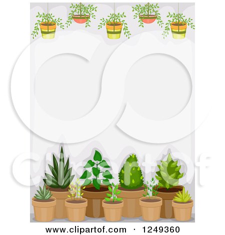 Clipart of a Background of Hanging and Potted Plants - Royalty Free Vector Illustration by BNP Design Studio