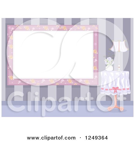 Clipart of a Shapbby Chic Floral Frame by a Table - Royalty Free Vector Illustration by BNP Design Studio