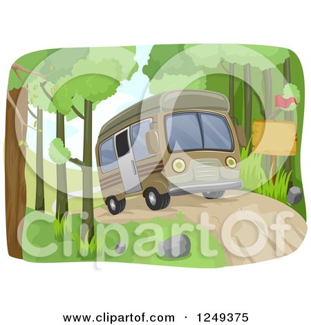 Clipart of a Camper Bus on a Dirt Road - Royalty Free Vector Illustration by BNP Design Studio
