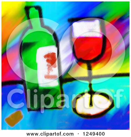 Clipart of a Painting of Red Wine in a Glass by a Bottle - Royalty Free Illustration by Prawny