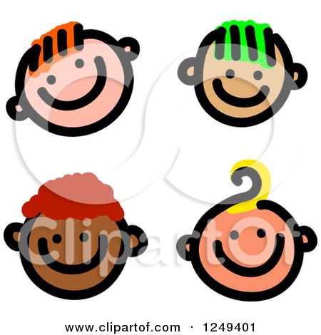 Clipart of Sketched Happy Boy Faces - Royalty Free Illustration by Prawny