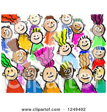 Clipart of a Smudged Sketch of Diverse Stick Kids - Royalty Free Illustration by Prawny
