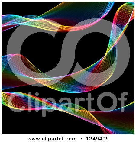 Clipart of a Background of Colorful Fractal Ribbon Waves on Black - Royalty Free Illustration by Prawny