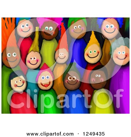 Clipart of a Painting of Happy Diverse Children - Royalty Free Illustration by Prawny