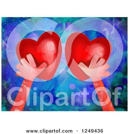 Clipart of a Painting of Hands Reaching for Love Hearts - Royalty Free Illustration by Prawny