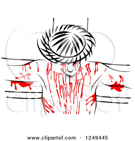 Clipart of a Black and White Christ with Red Blood on the Cross - Royalty Free Illustration by Prawny