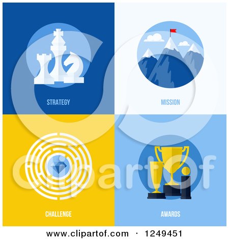 Clipart of Strategy Mission Challenge and Award Business Icons - Royalty Free Vector Illustration by elena