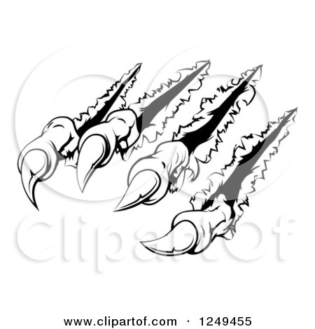 Clipart of Black and White Monster Claws Breaking Through Metal - Royalty Free Vector Illustration by AtStockIllustration