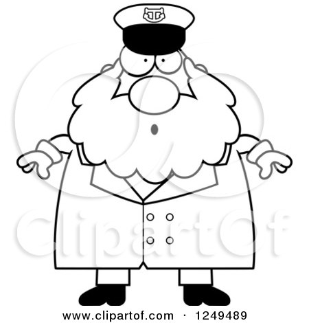 Clipart of a Black and White Surprised Gasping Chubby Sea Captain Man - Royalty Free Vector Illustration by Cory Thoman