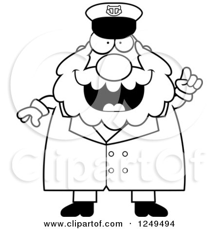 Clipart of a Black and White Smart Chubby Sea Captain Man with an Idea - Royalty Free Vector Illustration by Cory Thoman