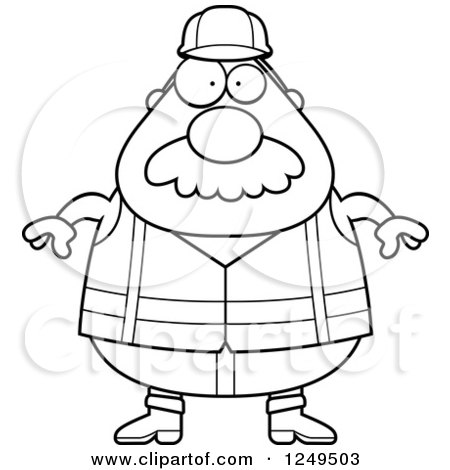 Clipart of a Black and White Chubby Road Construction Worker Man - Royalty Free Vector Illustration by Cory Thoman