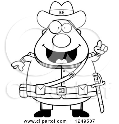 Clipart of a Black and White Smart Chubby Civil War Confederate Soldier Man with an Idea - Royalty Free Vector Illustration by Cory Thoman