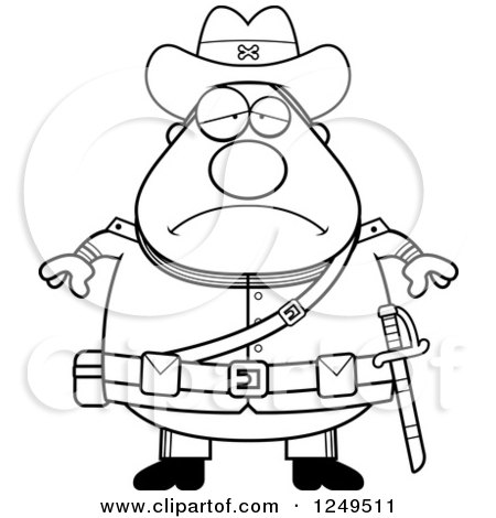Clipart of a Black and White Depressed Chubby Civil War Confederate Soldier Man - Royalty Free Vector Illustration by Cory Thoman