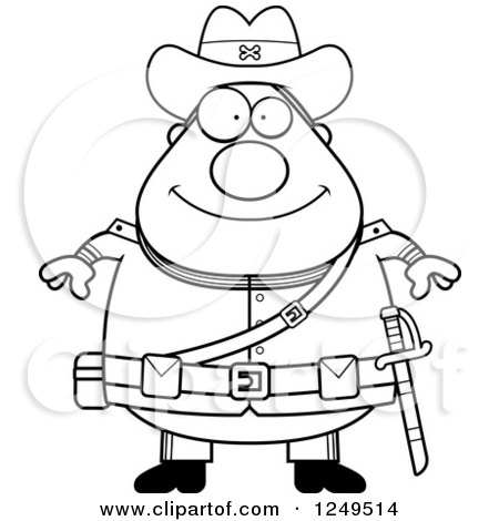 Clipart of a Black and White Happy Chubby Civil War Confederate Soldier Man - Royalty Free Vector Illustration by Cory Thoman