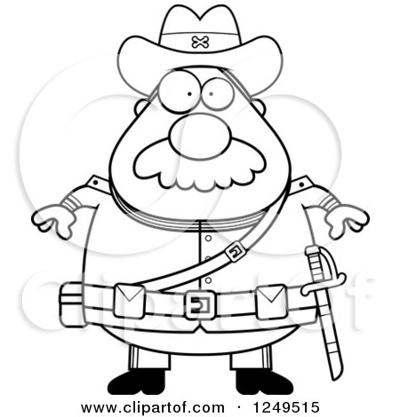 Clipart of a Black and White Chubby Civil War Confederate Soldier Man - Royalty Free Vector Illustration by Cory Thoman