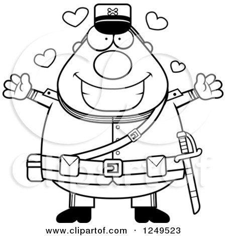 Clipart of a Black and White Loving Chubby Civil War Union Soldier Man Wanting a Hug - Royalty Free Vector Illustration by Cory Thoman