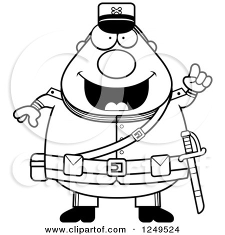 Clipart of a Black and White Smart Chubby Civil War Union Soldier Man with an Idea - Royalty Free Vector Illustration by Cory Thoman