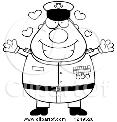 Clipart of a Black and White Loving Chubby Navy Admiral Man with Open Arms - Royalty Free Vector Illustration by Cory Thoman