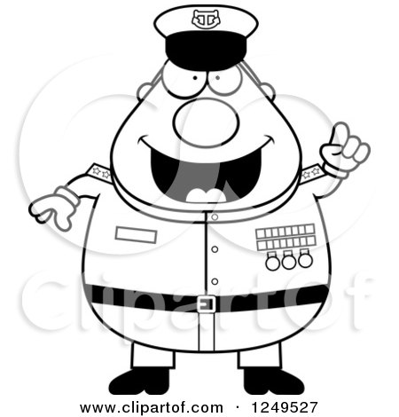 Clipart of a Black and White Smart Chubby Navy Admiral Man with an Idea - Royalty Free Vector Illustration by Cory Thoman