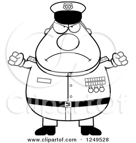Clipart of a Black and White Mad Chubby Navy Admiral Man with Balled Fists - Royalty Free Vector Illustration by Cory Thoman