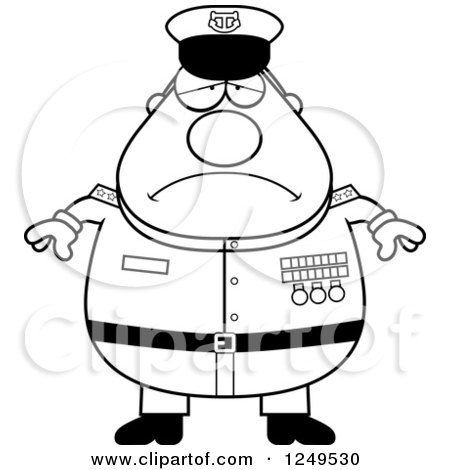 Clipart of a Black and White Depressed Chubby Navy Admiral Man - Royalty Free Vector Illustration by Cory Thoman