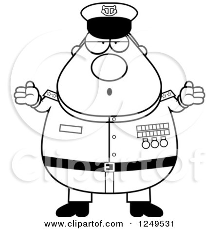 Clipart of a Black and White Careless Shrugging Chubby Navy Admiral Man - Royalty Free Vector Illustration by Cory Thoman