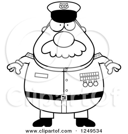 Clipart of a Black and White Chubby Navy Admiral Man - Royalty Free Vector Illustration by Cory Thoman