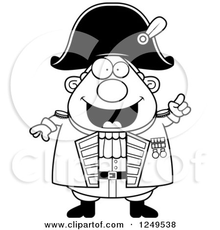 Clipart of a Black and White Smart Chubby Old Admiral Man with an Idea - Royalty Free Vector Illustration by Cory Thoman
