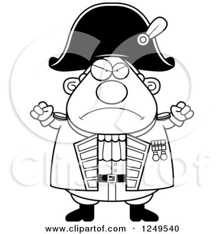 Clipart of a Black and White Mad Chubby Old Admiral Man with Balled Fists - Royalty Free Vector Illustration by Cory Thoman