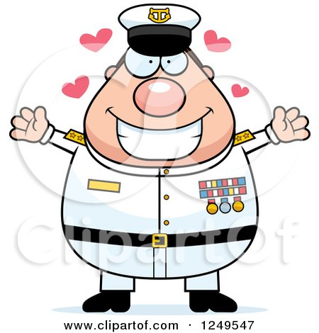 Clipart of a Loving Chubby Navy Admiral Man with Open Arms - Royalty Free Vector Illustration by Cory Thoman