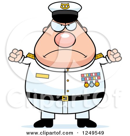 Clipart of a Mad Chubby Navy Admiral Man with Balled Fists - Royalty Free Vector Illustration by Cory Thoman