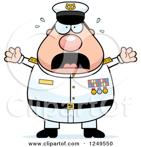 Clipart of a Scared Screaming Chubby Navy Admiral Man - Royalty Free Vector Illustration by Cory Thoman