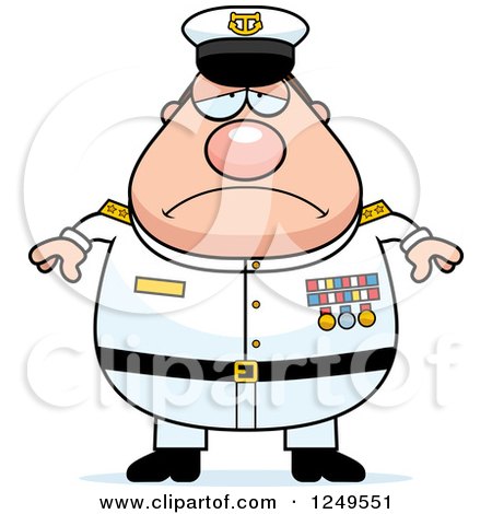 Clipart of a Depressed Chubby Navy Admiral Man - Royalty Free Vector Illustration by Cory Thoman