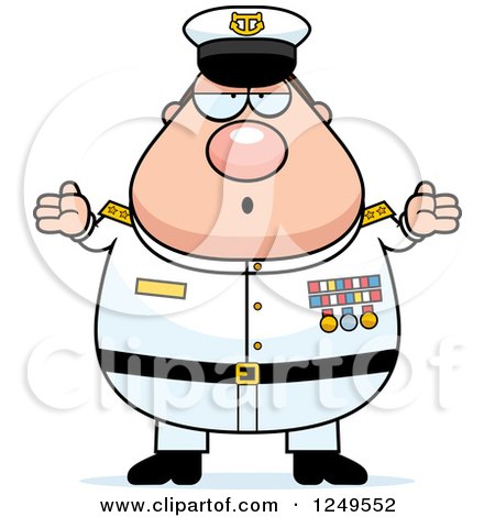 Clipart of a Careless Shrugging Chubby Navy Admiral Man - Royalty Free Vector Illustration by Cory Thoman