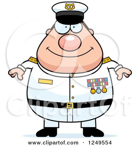 Clipart of a Happy Chubby Navy Admiral Man - Royalty Free Vector Illustration by Cory Thoman