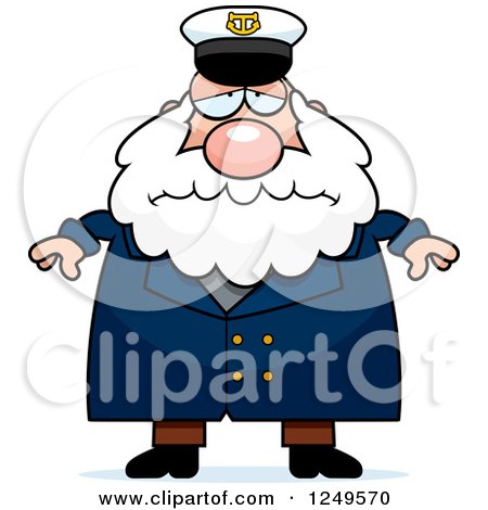 Clipart of a Depressed Chubby Sea Captain Man - Royalty Free Vector Illustration by Cory Thoman