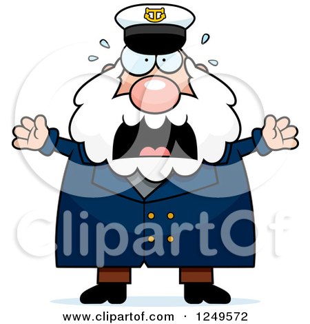Clipart of a Scared Screaming Chubby Sea Captain Man - Royalty Free Vector Illustration by Cory Thoman