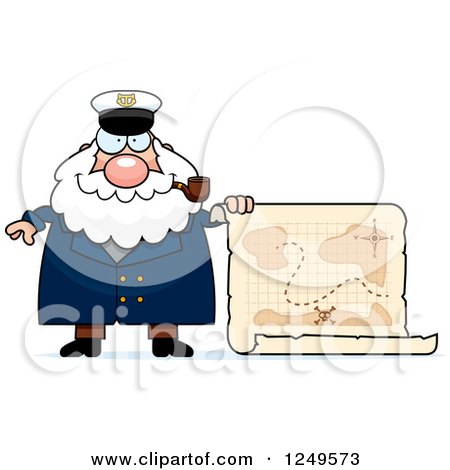 Clipart of a Happy Chubby Sea Captain Man with a Map - Royalty Free Vector Illustration by Cory Thoman