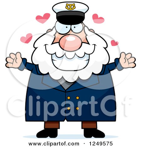 Clipart of a Loving Chubby Sea Captain Man Wanting a Hug - Royalty Free Vector Illustration by Cory Thoman