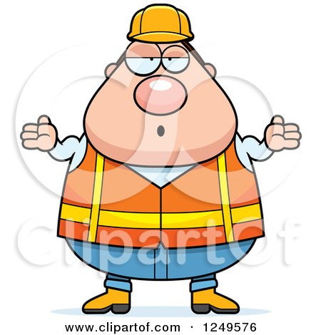 Clipart of a Careless Shrugging Chubby Road Construction Worker Man - Royalty Free Vector Illustration by Cory Thoman