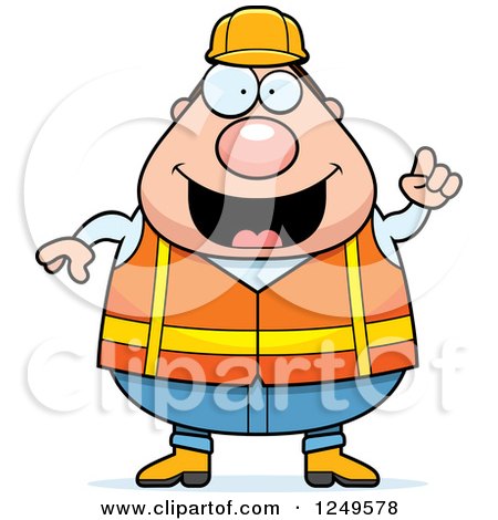 Clipart of a Smart Chubby Road Construction Worker Man with an Idea - Royalty Free Vector Illustration by Cory Thoman