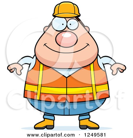 Clipart of a Happy Chubby Road Construction Worker Man - Royalty Free Vector Illustration by Cory Thoman